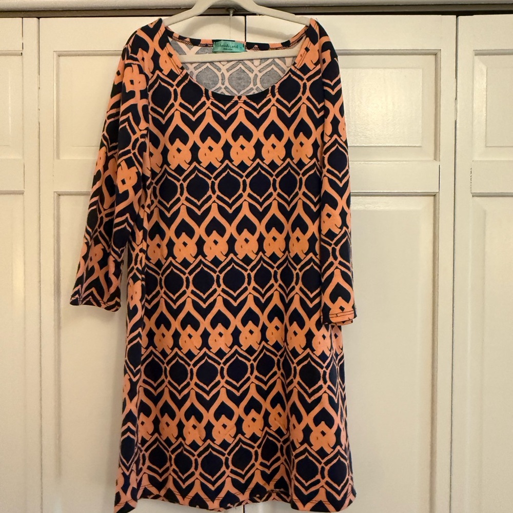 Chris & Carol Long Sleeve Dress in Navy and Orange